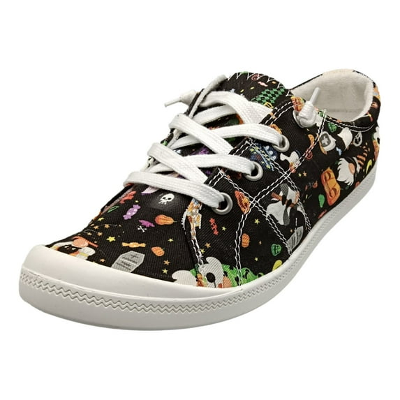 YLYL Halloween Sneakers for Women 2025 Fashion Pumpkin Skeleton Canvas Low Top Lace up Casual Walking Shoes