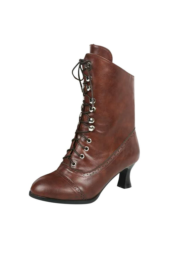 Halloween Victorian Boots for Women 70s Lace up Renaissance Vintage Witch Cosplay Goth Mid Calf Boots