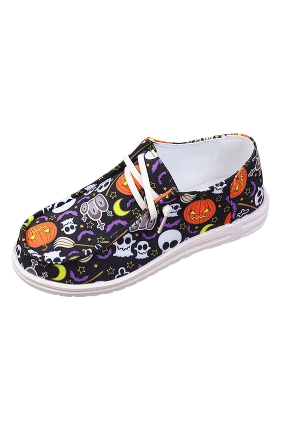 Halloween Women Loafers Pumpkin Ghost Print Lightweight Casual Slip on Walking Shoes Fall Party Decor
