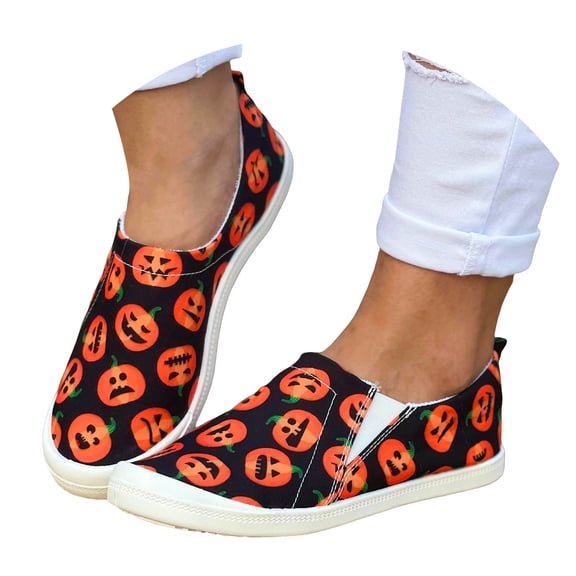 YLYL Halloween Women's Loafers Gothic Skeleton Print Lightweight Casual Slip on Running Shoes