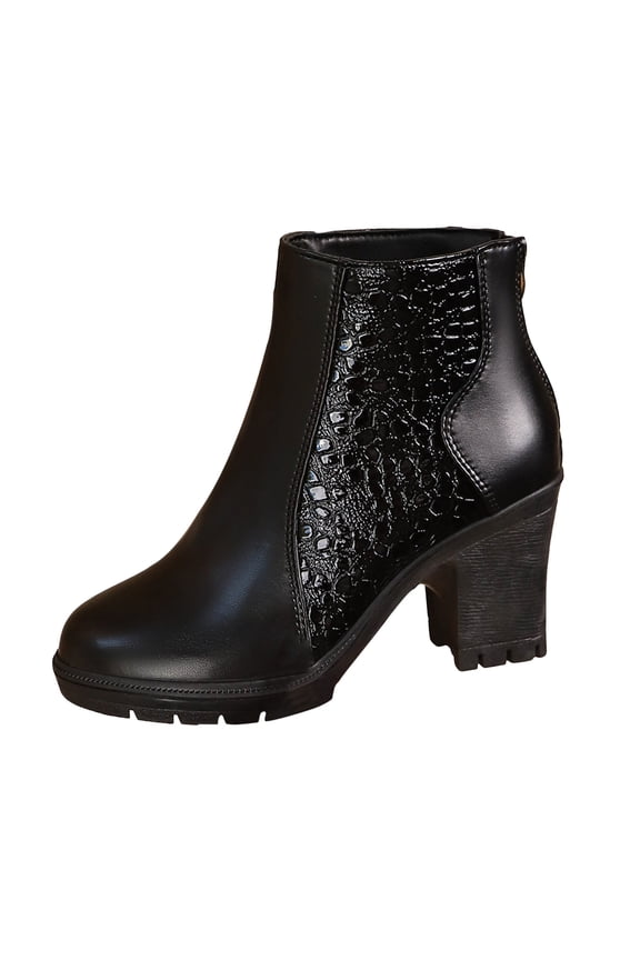 Halloween Women's Platform Ankle Boots Almond Round Toe Leather Fall Short Booties with Back Zipper