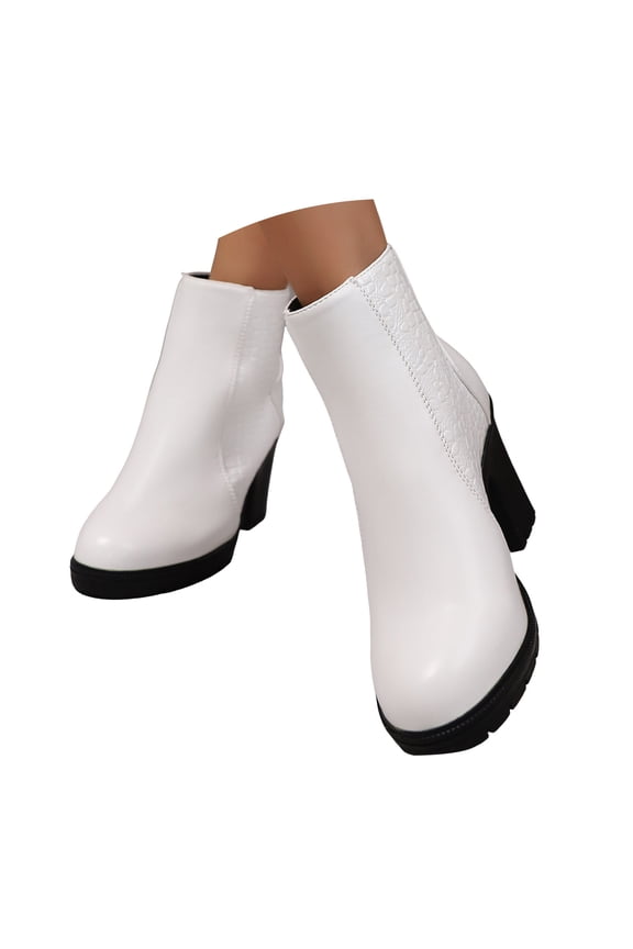 Halloween Women's Platform Ankle Boots Almond Round Toe Leather Fall Short Booties with Back Zipper