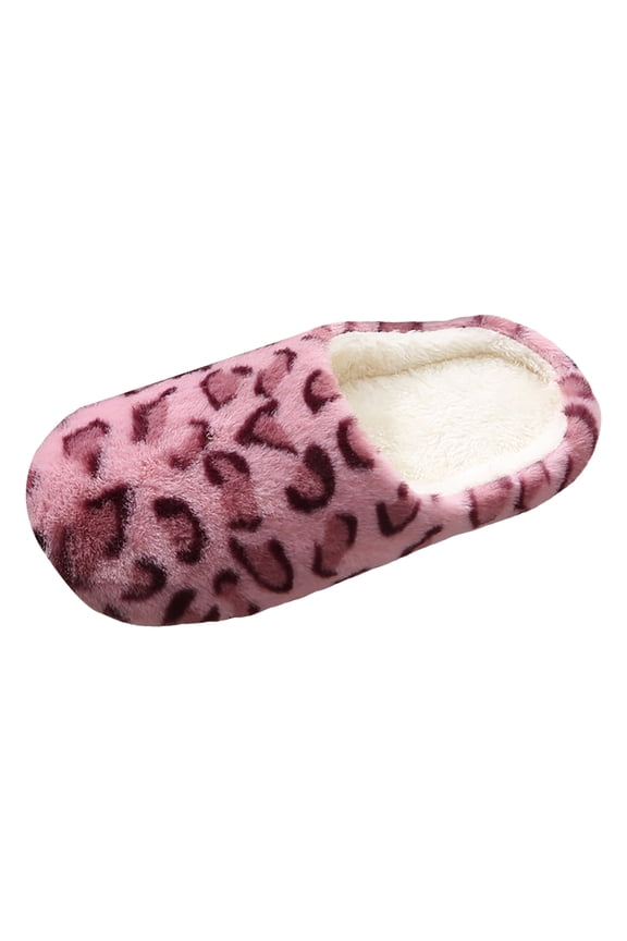 House Slipper for Women Leopard Fuzzy Warm Comfy Lightweight Non-slip Indoor Outdoor Shoes