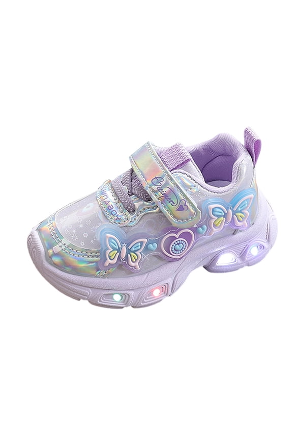 Kid Girls Sneakers 3D Butterfly Light up Magic Strap LED Luminous Non Slip Cute Princess Walking Shoes