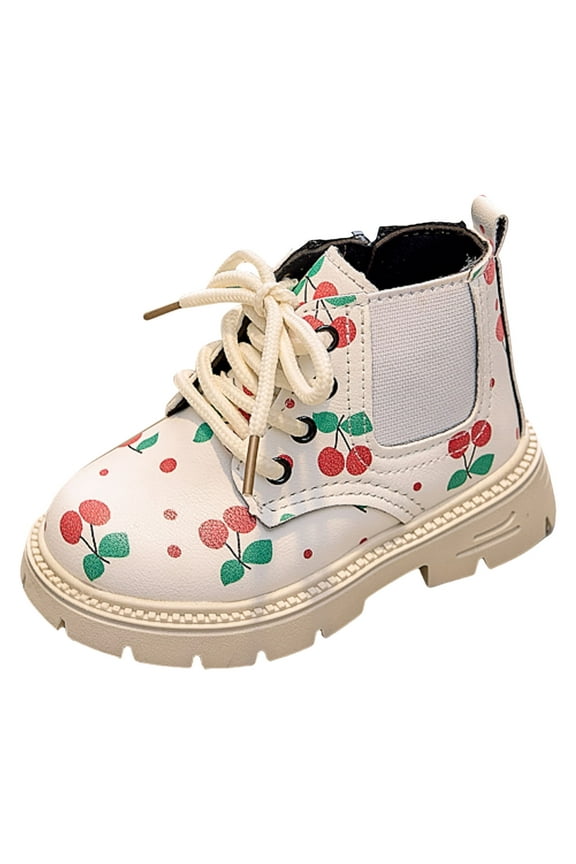 Kids Cowgirl Boots Cowboy Western Boots Boys Girls Lace up Cherry Print Mid Calf Riding Shoes