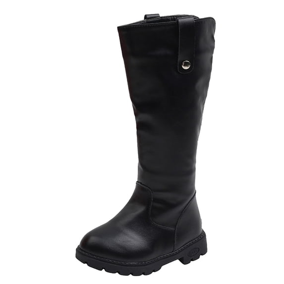 YLYL Kids Girl's Knee High Boot Waterproof Side Zipper Fur Lined Riding Boots Leather Outdoor Snow Boot