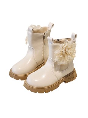 Kids Girls Platform Ankle Boots Sweet 3D Flower Side Zipper Chunky Heel Chelsea Short Booties