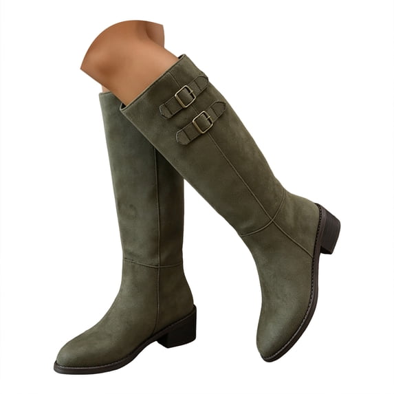 YLYL Knee High Boots for Women Pointed Toe Chunky Heel Pull on Fall Winter Fashion Riding Long Boots