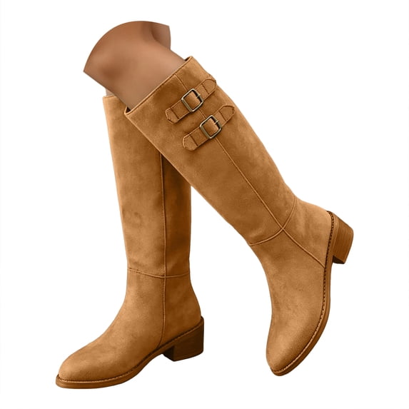 YLYL Knee High Boots for Women Pointed Toe Chunky Heel Pull on Fall Winter Fashion Riding Long Boots