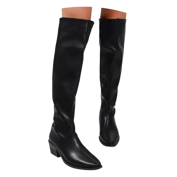 YLYL Knee High Boots for Women Wide Calf Chunky Heel Pointed Toe Side Zipper Pull on Fall Winter Tall Boots