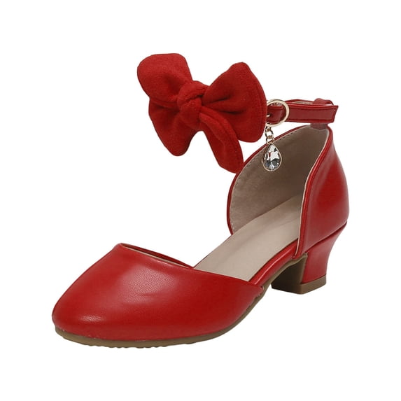 YLYL Little Big Girls Sandals with Cute Bow Closed Toe Ankle Strap Mid Heel Wedding Party Princess Dress Shoes