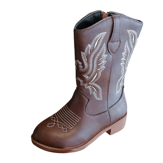 YLYL Cowgirl Boots for Girls Mid Calf Pointed Toe Cowboy Shoes Side Zipper Classic Embroidered Western Horse Riding Shoes