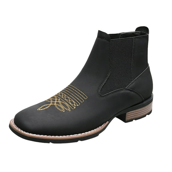 YLYL Men Ankle Booties Embroidered Square Toe Slip on Fashion Casual Western Cowboy Chelsea Boots