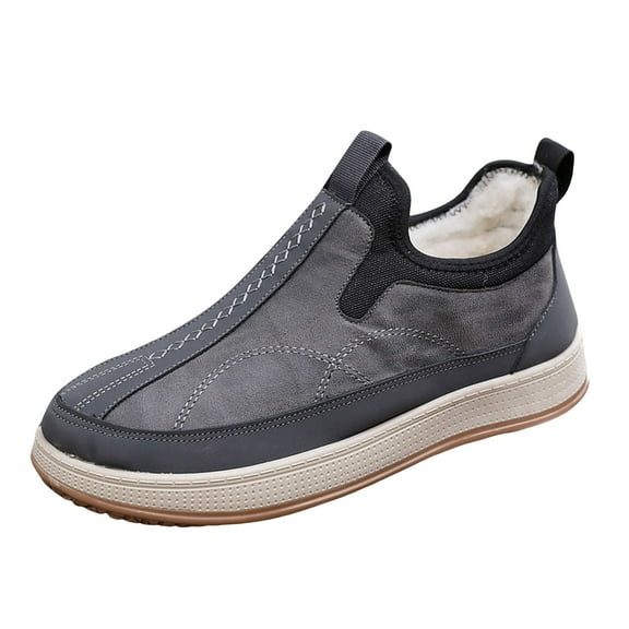 YLYL Men Winter Warm Snow Boots Slip on Round Toe Comfort Non Slip Casual Walking Shoes