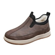 YLYL Men Winter Warm Snow Boots Slip on Round Toe Comfort Non Slip Casual Walking Shoes