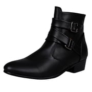 YLYL Mens Chelsea Boots Pointed Toe Buckle Straps Side Zipper Chunky Heel Western Dress Ankle Boots