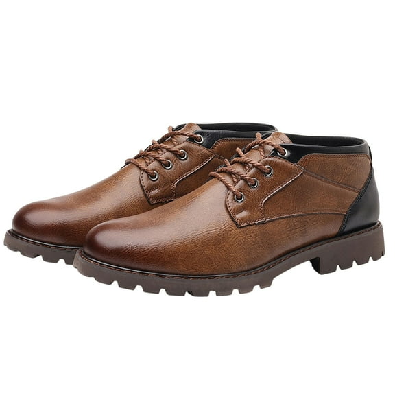 YLYL Men's Fashion Dress Oxfords Vintage Leather Round Toe Lace up Lug Sole Comfort Anti-Slip Business Work Shoes