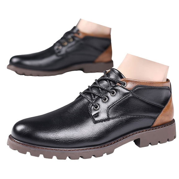 YLYL Men's Fashion Dress Oxfords Vintage Leather Round Toe Lace up Lug Sole Comfort Anti-Slip Business Work Shoes