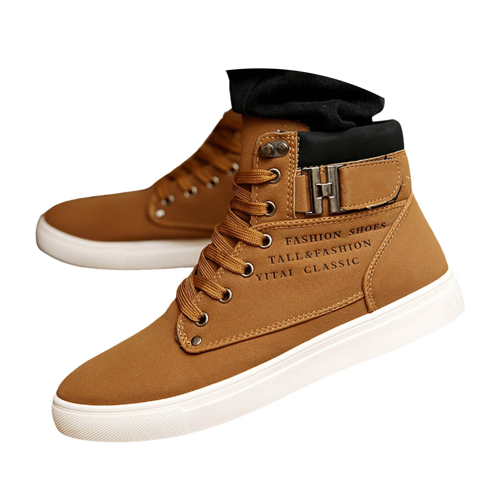 YLYL Men's High-Top Sneakers Round Toe Lace up Slip Resistant Fashion ...