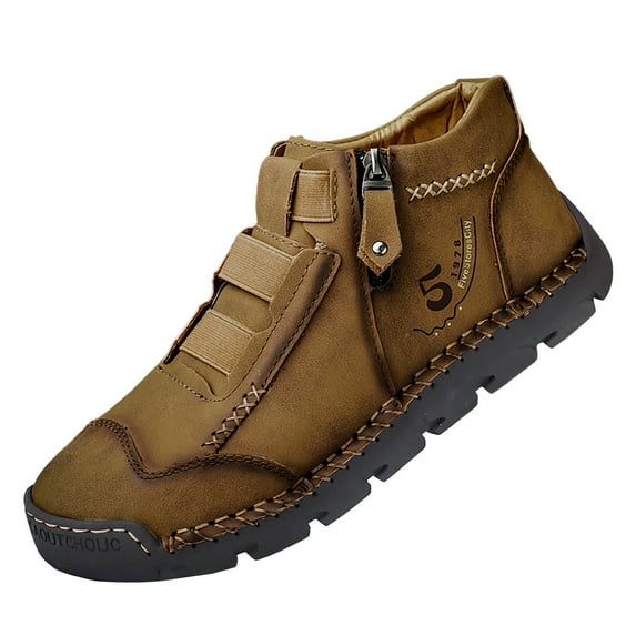 YLYL Men's Leather Shoes Non-Slip Waterproof Lightweight Casual Mid Top Slip on Walking Sneakers