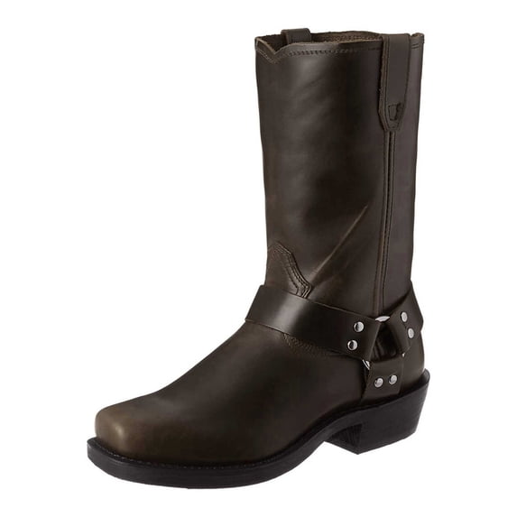 YLYL Men's Mid Calf Block Heel Boots Round Toe Buckle Straps with Side Zipper Trendy Stylish Boots