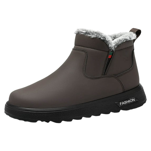 YLYL Men's Winter Snow Boots Waterproof Anti-Slip Thickened Warm Fur Lined Slip-on Outdoor Ankle Boots