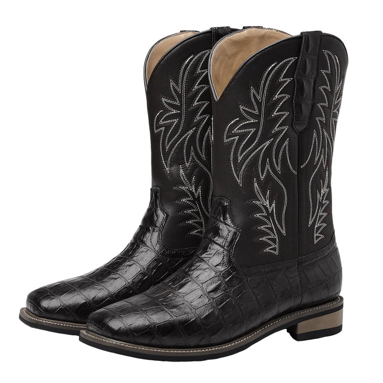 NEW! Men Crocodile Embossed Western Boot  Side Zipper Stylish Retro Short-Black Amazon.com | Men main image 2
