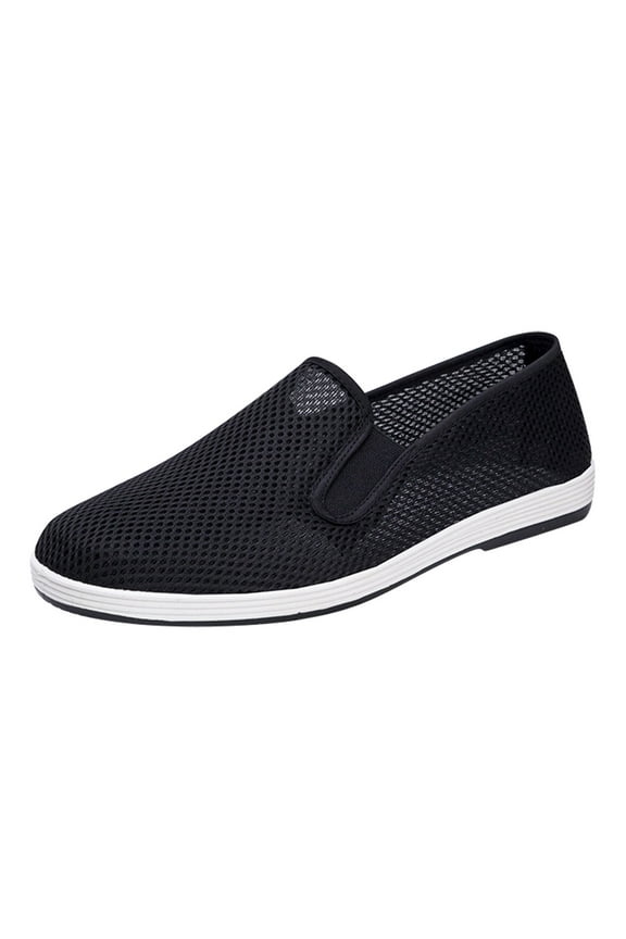 Mens Slip-On Breathable Mesh Martial Arts Chinese Beijing Shoes Lightweight Non-Slip Comfortable Rubber Sole Shoes
