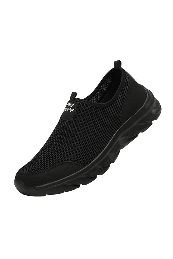 Mens Sneakers Laceless Slip on Mesh Knit Casual Lightweight Comfortable Breathable Walking Running Shoes