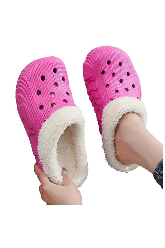 Women Men Clogs Warm Fuzzy Fur Lined Non-Slip Slip on Winter Indoor Outdoor Garden Slippers