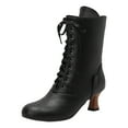 thumbnail image 1 of YLYL Mid Calf Boots for Women Cuban Heel Lace up Vintage Victorian Costume Goth Witch Granny Boots, 1 of 9