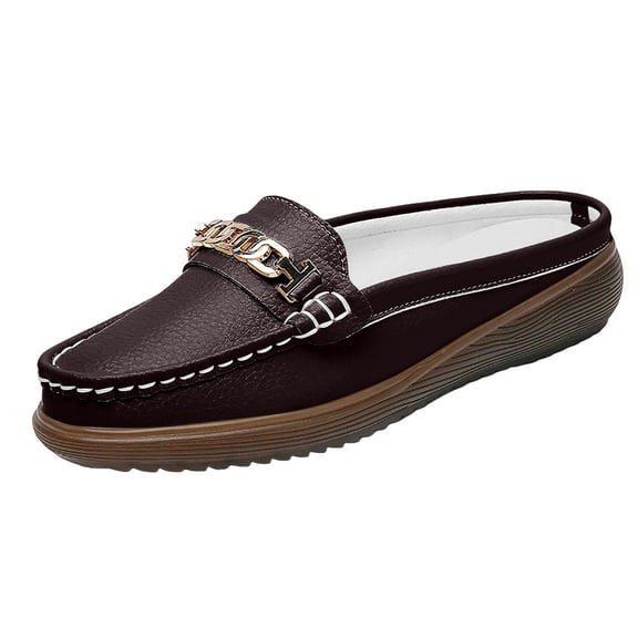 YLYL Mules for Women Slip on Metal Chain Backless Loafers Comfortable Casual Business Shoes