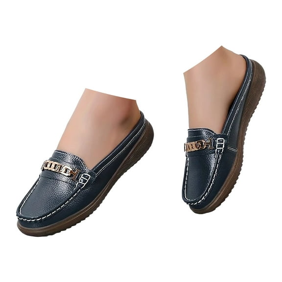 YLYL Mules for Women Slip on Metal Chain Backless Loafers Comfortable Casual Business Shoes