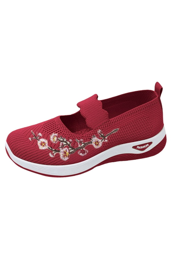 Orthopedic Shoes for Women Embroidered Flower Shoes Woven Breathable Soft Shoes Arch Support Casual Walking Sneakers
