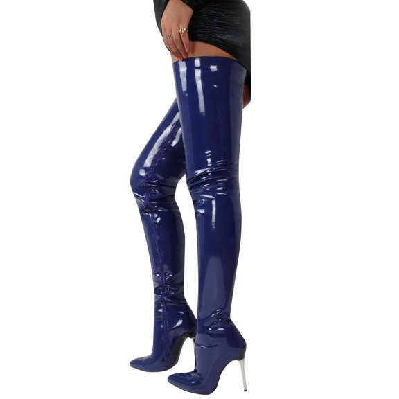 YLYL Over the Knee High Boots for Women Sexy Zipper Pointed Toe Heel Faux Leather Surgical Stretch Riding Thigh Boots