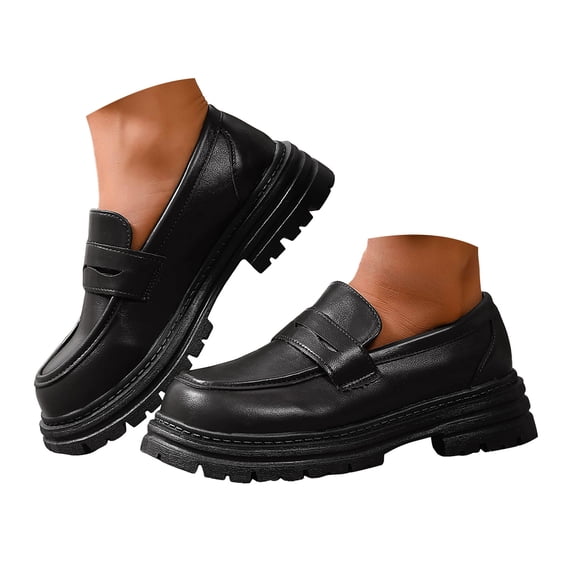 YLYL Penny Loafers for Women Chunky Heel Slip on Comfortable Casual Business Office Work Dress Shoes