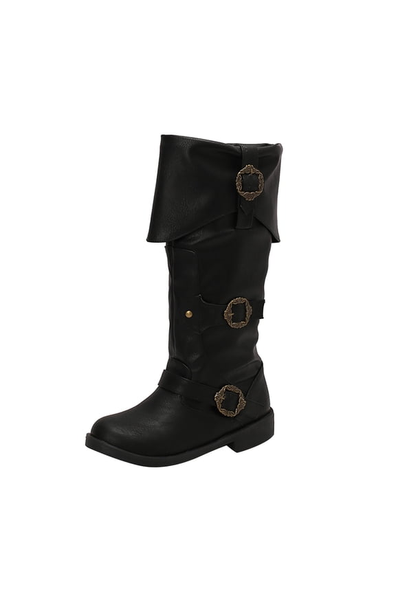 Pirate Boots for Men Renaissance Steampunk Boots Halloween Gothic Button Leather Shoes