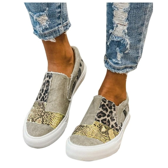 YLYL Platform Fashion Sneakers for Women Leopard Design Casual Low Top Canvas Shoes Slip on Flats Loafers Driving Walking Shoes