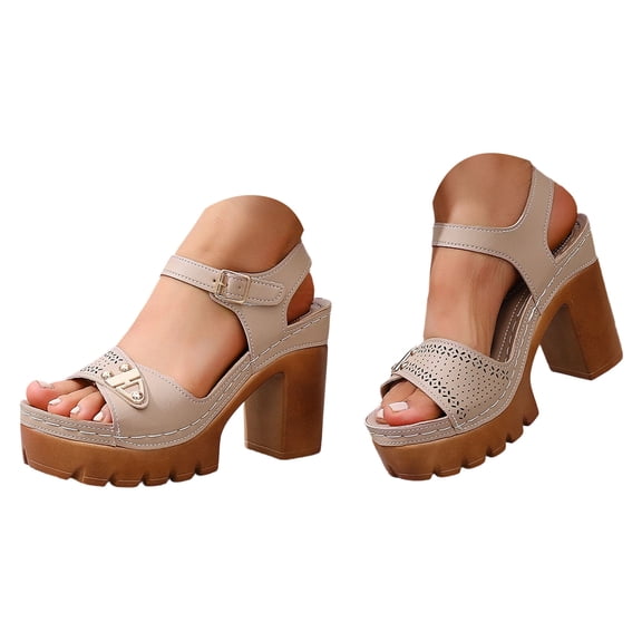 YLYL Platform Wedge Sandals for Women 2026 Open Toe Ankle Strap Chunky Block Heel Office Work Summer Dress Shoes