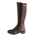 thumbnail image 1 of YLYL Riding Boots for Women Silver Buckle Round Toe Leather Motorcycle Style Knee High Boots, 1 of 6