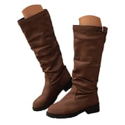 YLYL Slouchy Knee High Boots fot Women Round Toe Wide Calf Pull on Chunky Heel Fall Winter Tall Boots