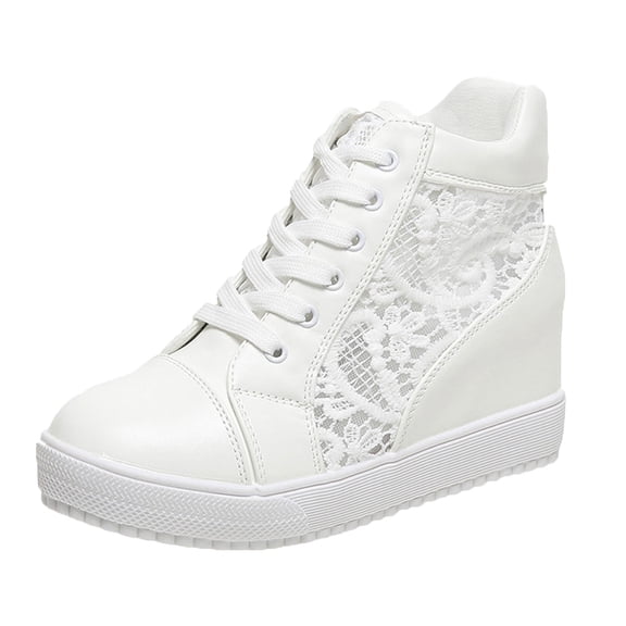 YLYL Sneakers for Women Platform Chunky Wedge Hidden Heel Lace Crochet Lace up High Top Shoes