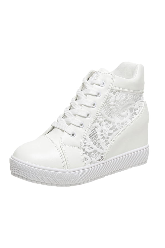 Sneakers for Women Platform Chunky Wedge Hidden Heel Lace Crochet Lace up High Top Shoes