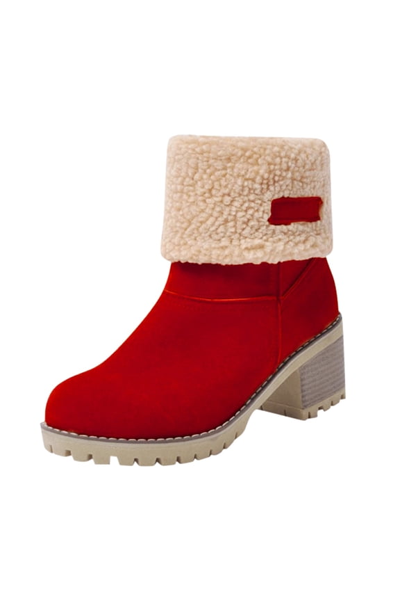 Snow Boots for Women Chunky Heel Fur Lined Slip on Fashion Casual Winter Warm Ankle Boots