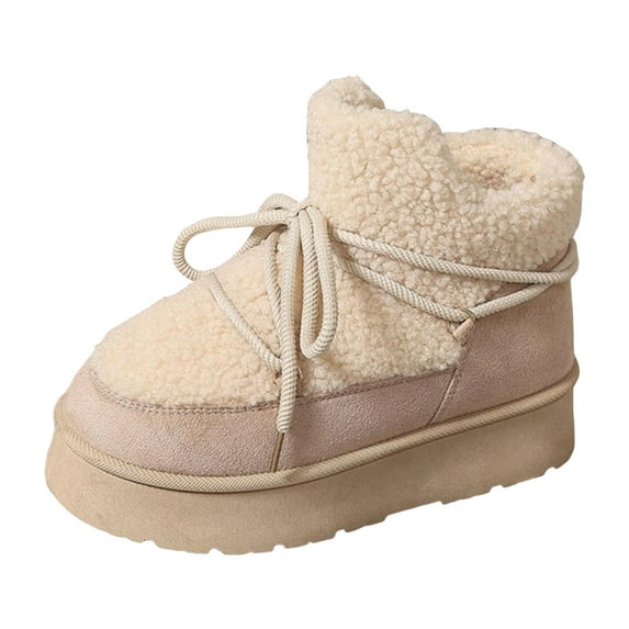 YLYL Snow Boots for Women Platform Anti-Slip Winter Booties Warm Fur Lace up Round Toe Ankle Comfort Outdoor Walking Boots