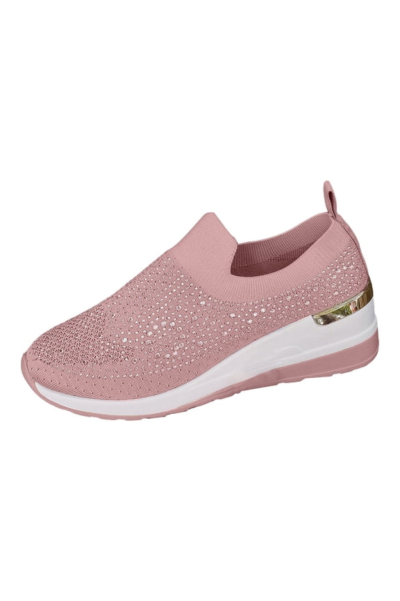 Women Platform Sneakers Glitter Rhinestone Slip-On Breathable Wedge Shoes