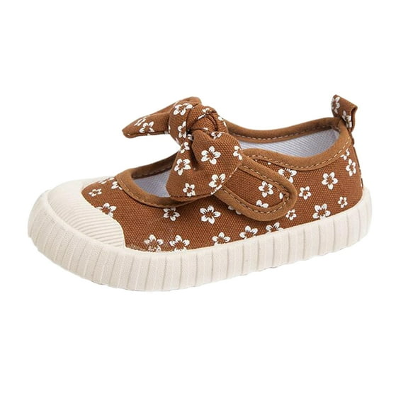 YLYL Toddler Girl's Canvas Sneakers Bowknot Mary Jane Flat for Kids School Uniform Dress Shoes