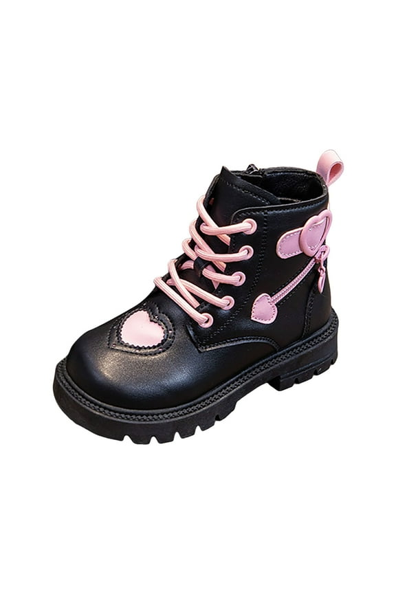 Toddler Girls Ankle Booties Lace up Side Zipper Boots Fashion Outdoor Work Boots Little Kids Combat Boots