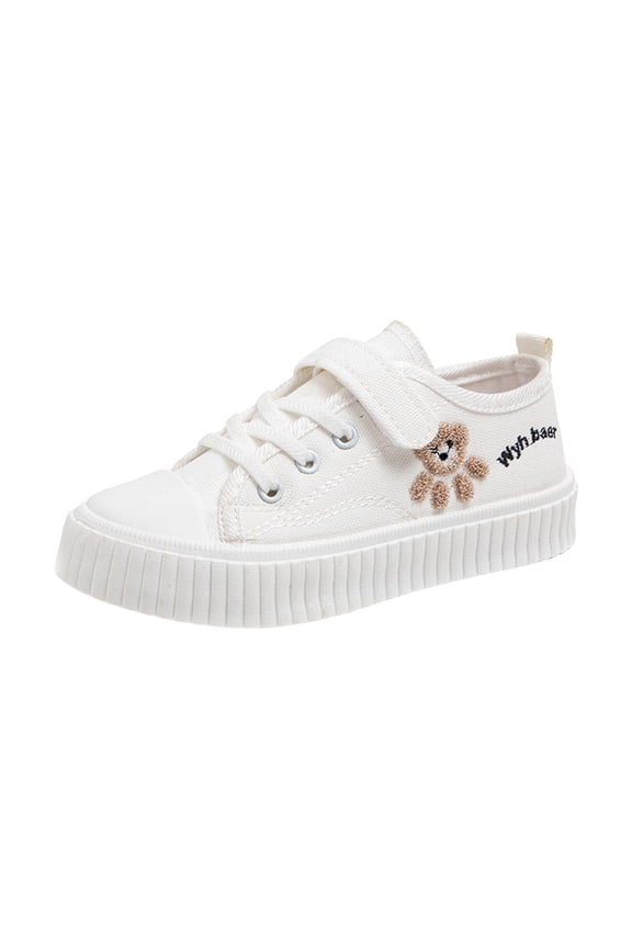 Toddler Little Boys Girls Canvas Shoes Cartoon Bear Printed Slip on Walking Shoes with Hook and Loops
