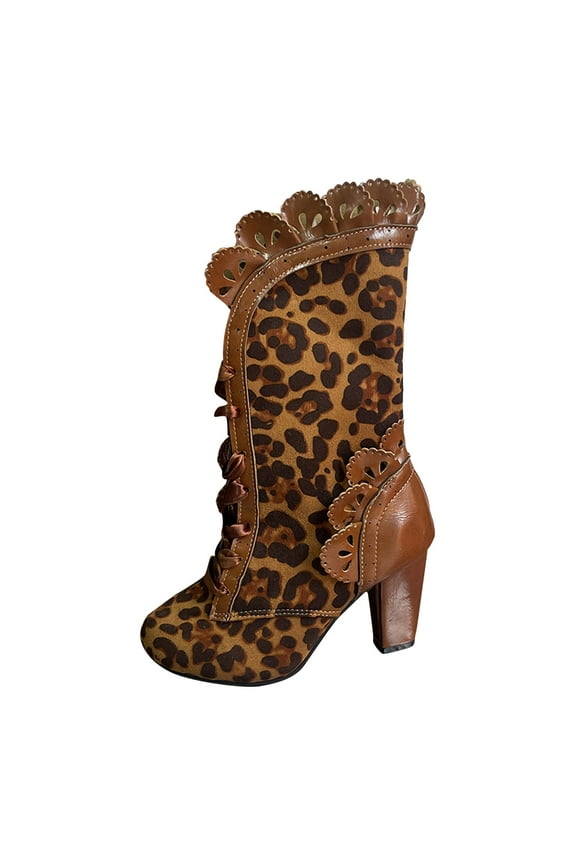 Victorian Boots for Women Goth Boots Lace up 70S Retro Boots Halloween Witch Stuff Cuban Heel Mid Calf Boots